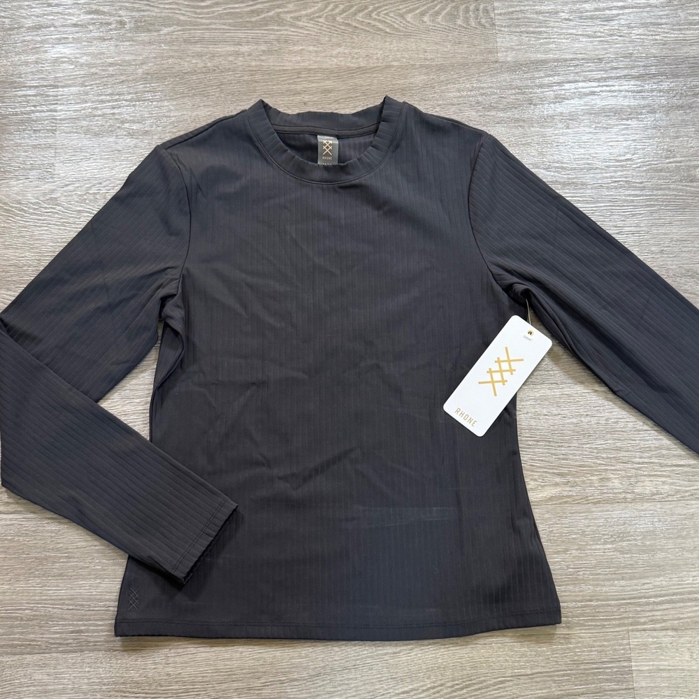 Rhone Womens Ribbed Long Sleeve Training Top Black Crew Neck Size M 200158-001
